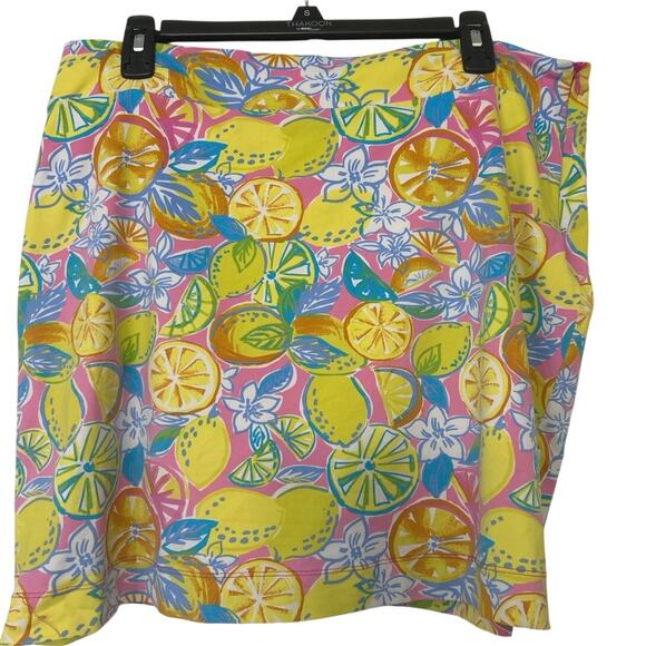 Sunsets And Sweet Tea Lemon Novelty Print Pink & Yellow Skort Large Tropical - Picture 1 of 10